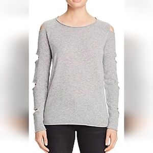 Womens Aqua 100% Cashmere Gray Cut Out Sleeve Sweater S